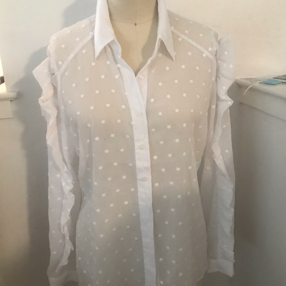 Express Sheer Ruffle Sleeve Polka Dot Shirt NWT - Picture 2 of 5